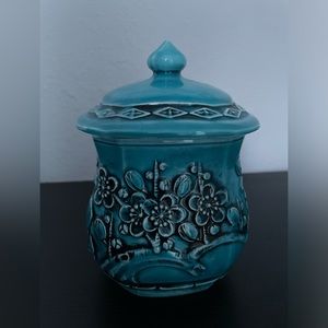Vintage Turquoise Japanese Storage Candies Jar.